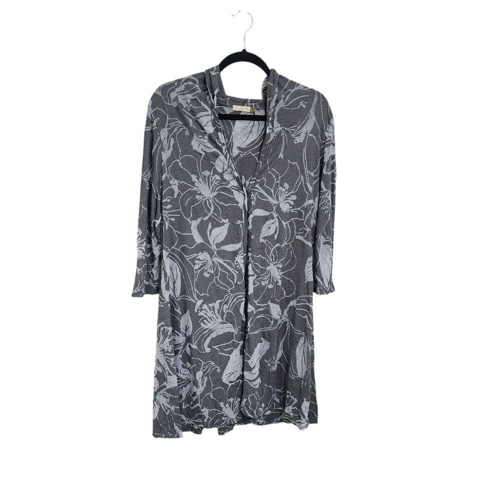Chalet Lagenlook gray floral print  open front kimono cardigan short sleeve L